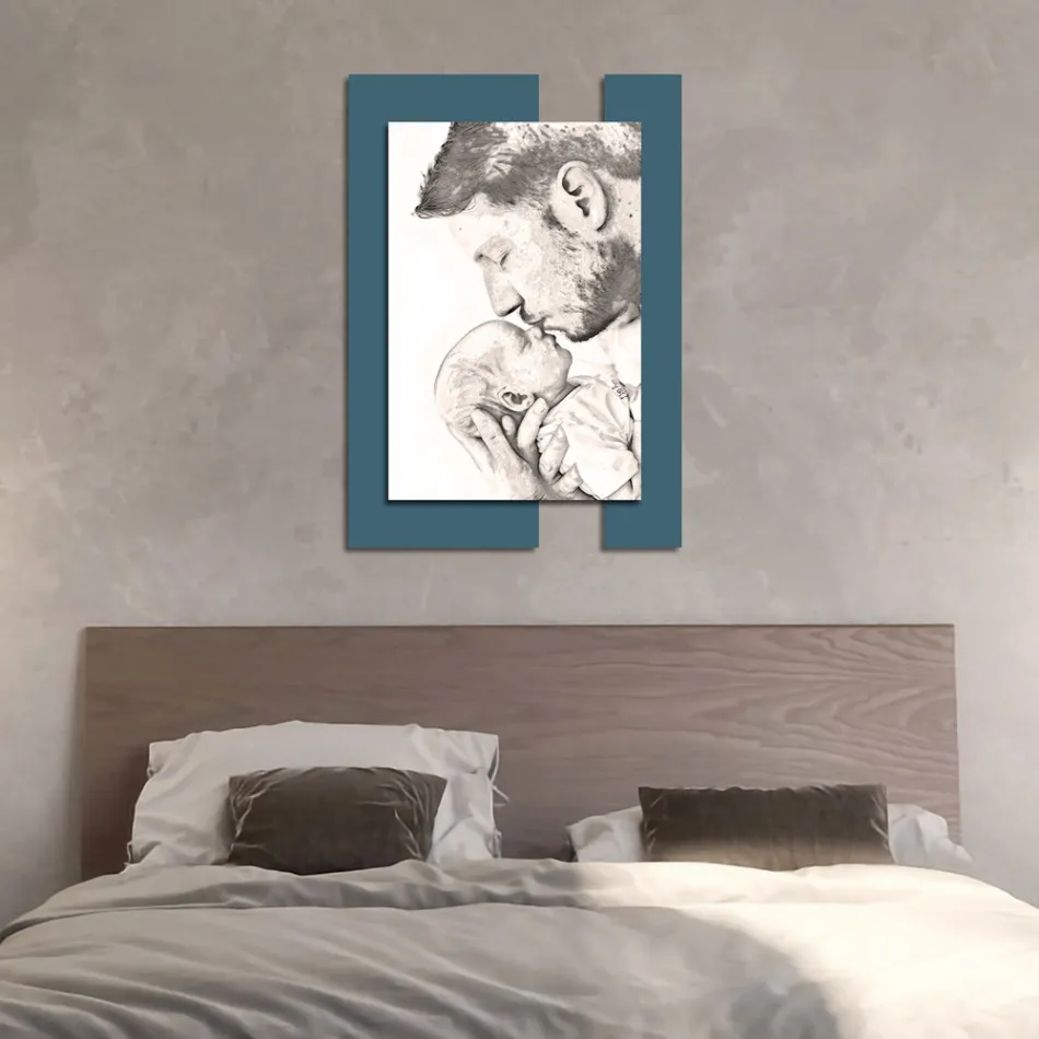 Träbild med tryck av man med barn gjord i Italien - Kosovo Viadurini