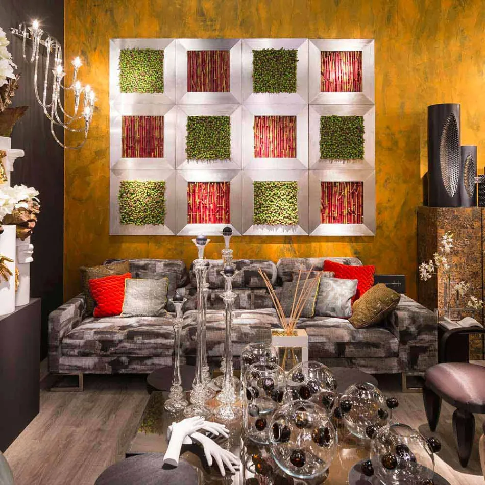 Modern väggbild i metall och konstgjorda blommor tillverkade i Italien - Trimo Viadurini