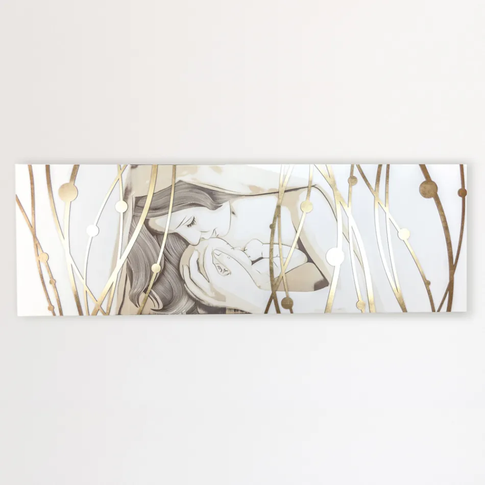 Rektangulär målning gjord med laser med gudinna och barn gjord i Italien - Nagi Viadurini