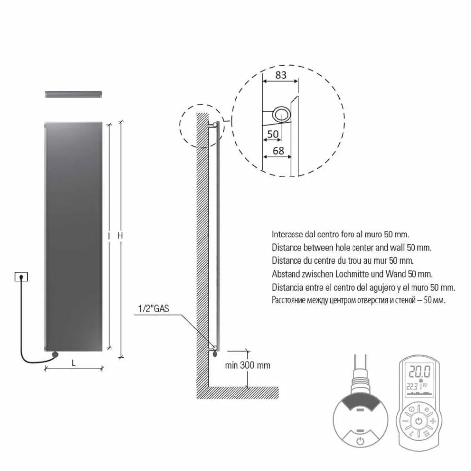 Vertikal elektrisk kylare Minimal design stålskiffergrå 700 W - is Viadurini