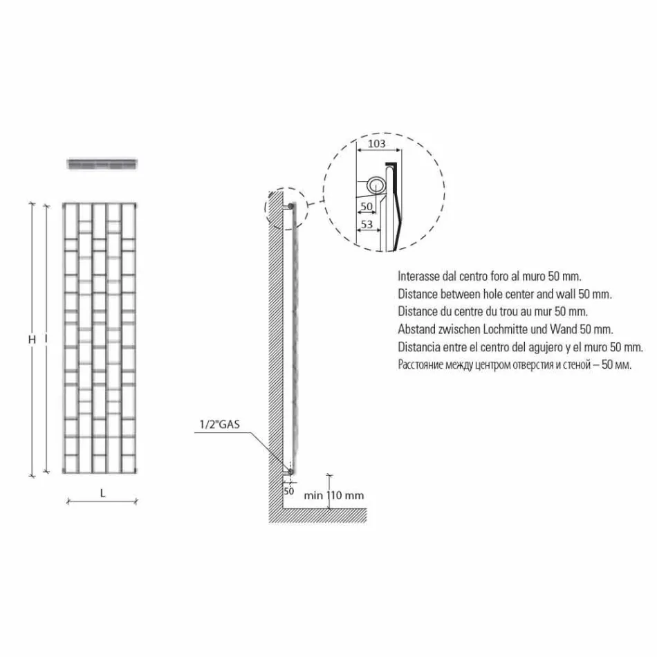 Modern design stålhydraulisk väggkylare upp till 1003 Watt - sten Viadurini