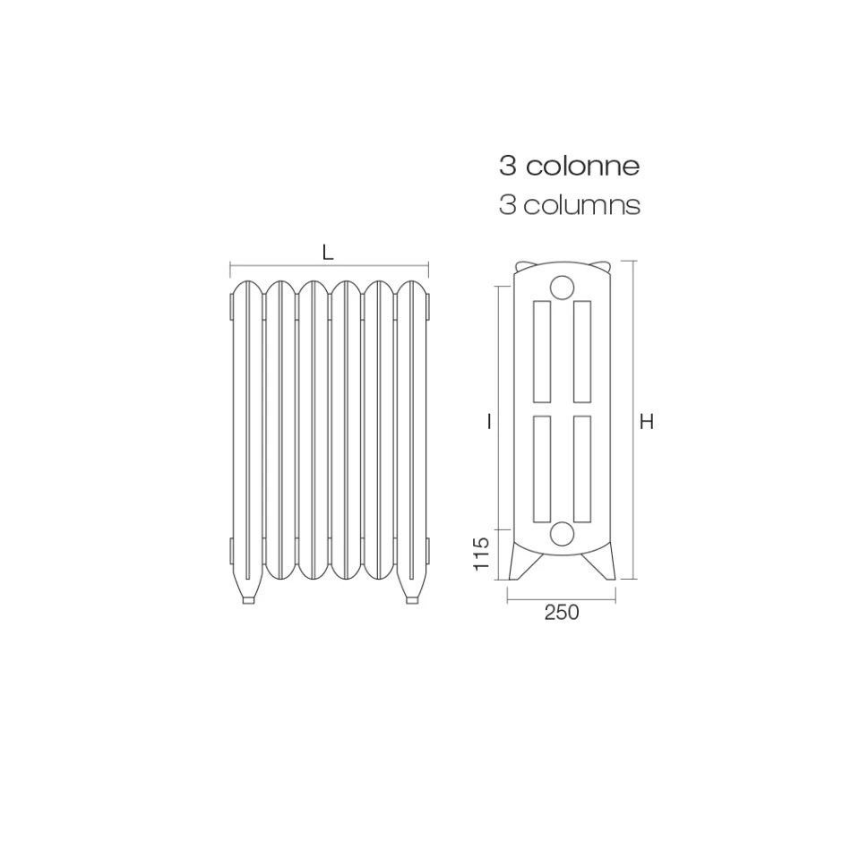 Hydraulisk gjutjärnskylare med 3 dekorerade kolumner - vanillin Viadurini