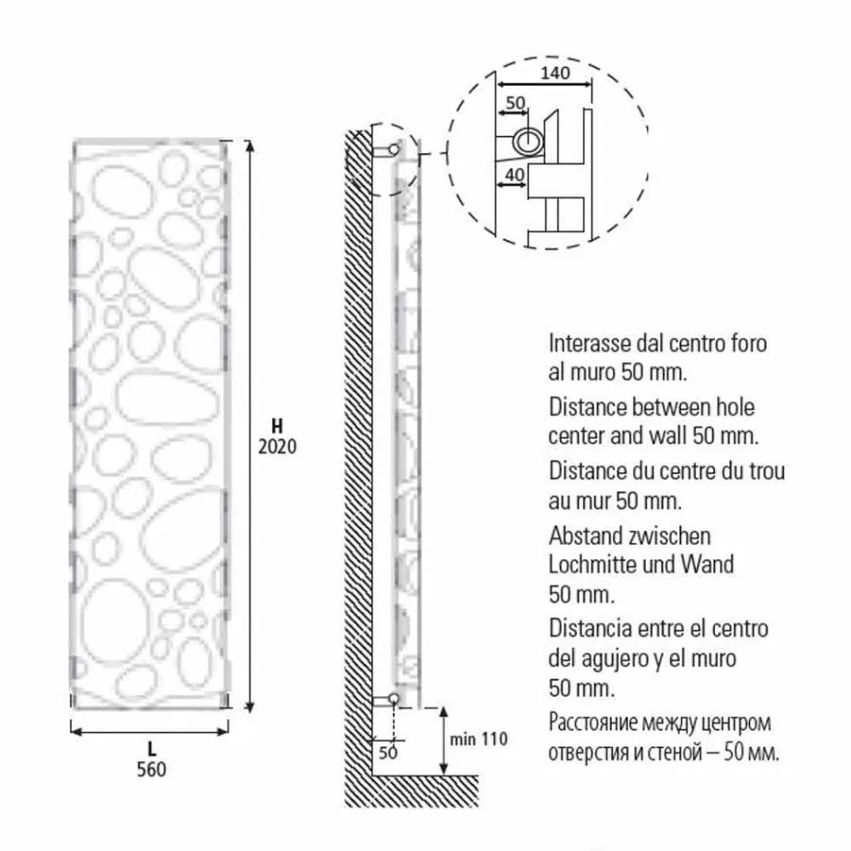 Modern hydraulisk vertikal designradiator upp till 903 W - Scuba Viadurini