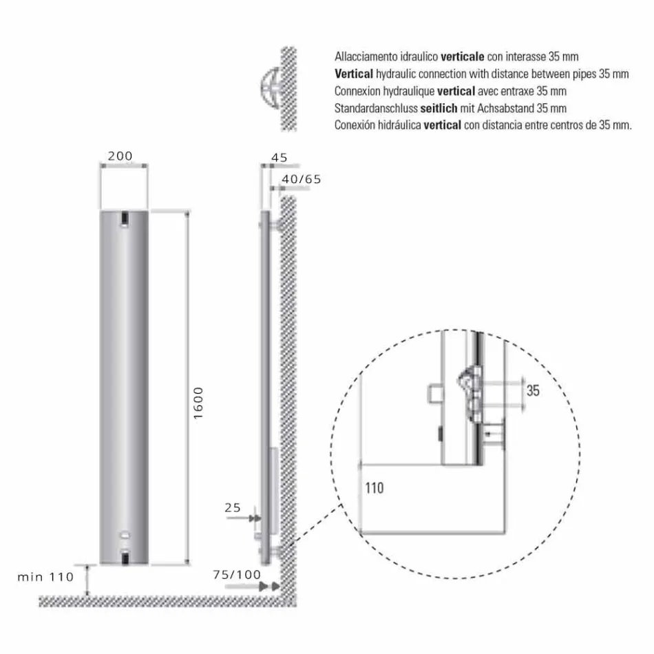 Radiator Design Aluminium Wall Radiator Hydraulic 250 Watt - Stilus Viadurini