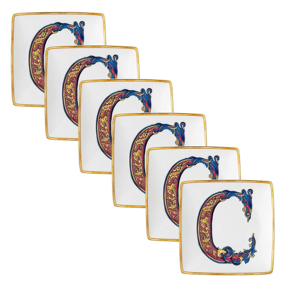 Rosenthal Versace Alphabet 6 platta fyrkantiga porslinsskålar - alfabet Viadurini