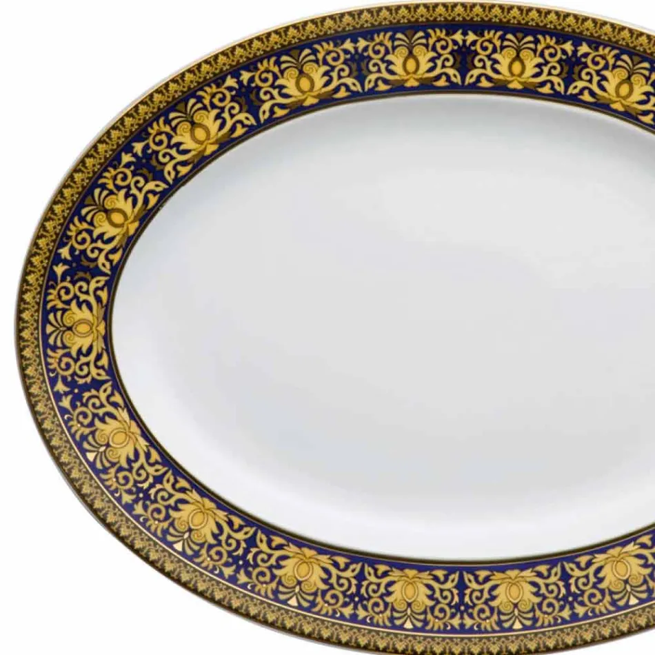 Rosenthal Versace Medusa Blue Oval maträtt 40cm Porslin Design Viadurini