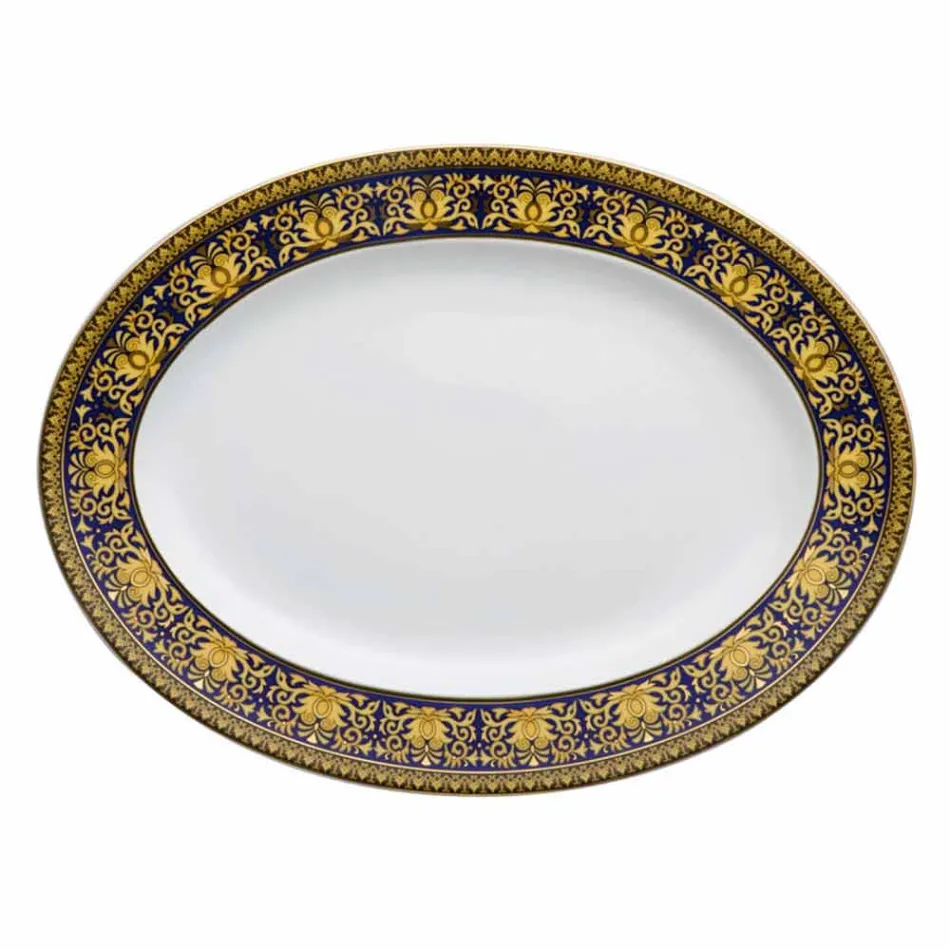 Rosenthal Versace Medusa Blue Oval maträtt 40cm Porslin Design Viadurini