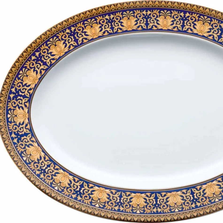 Rosenthal Versace Medusa Blue Oval designen porslinsfat Viadurini