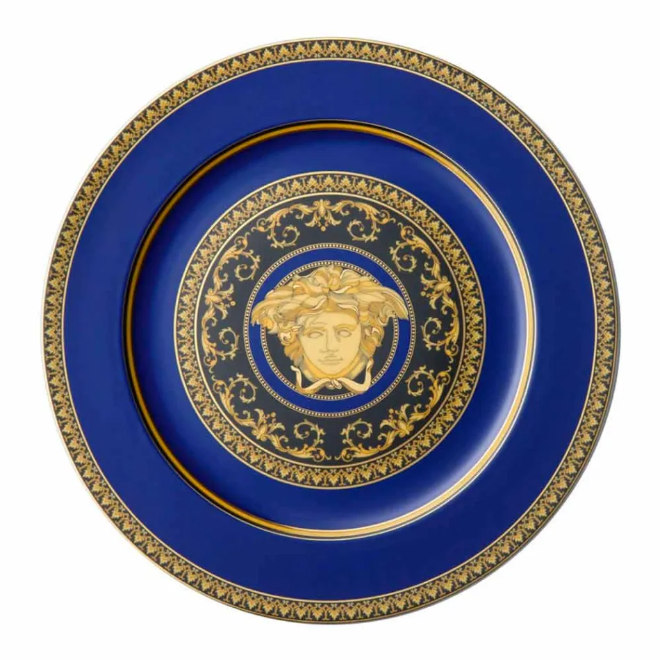 Rosenthal Versace Medusa Blue platshållare Plate porslin konstruktion Viadurini