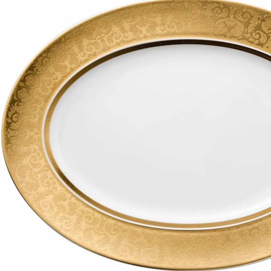 Rosenthal Versace Medusa Gala Gold 40cm porslin oval platta konstruktion Viadurini