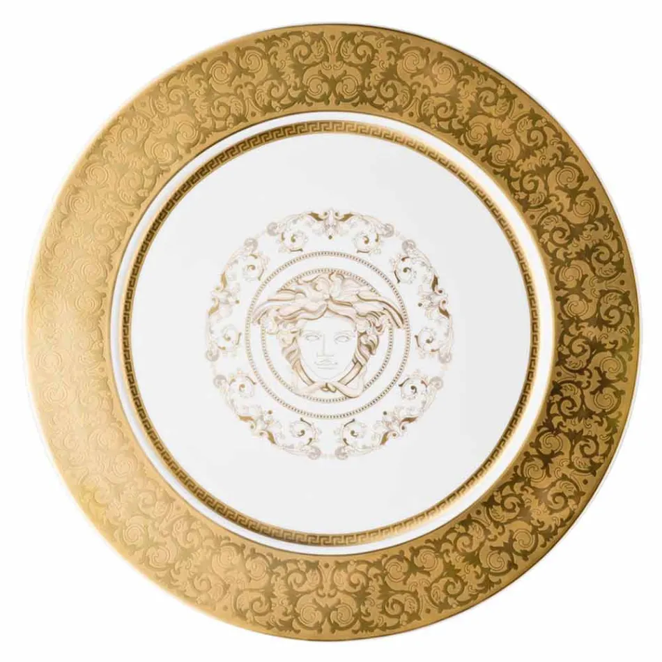 Rosenthal Versace Medusa Gala Gold platshållare Plate 33cm porslin Viadurini