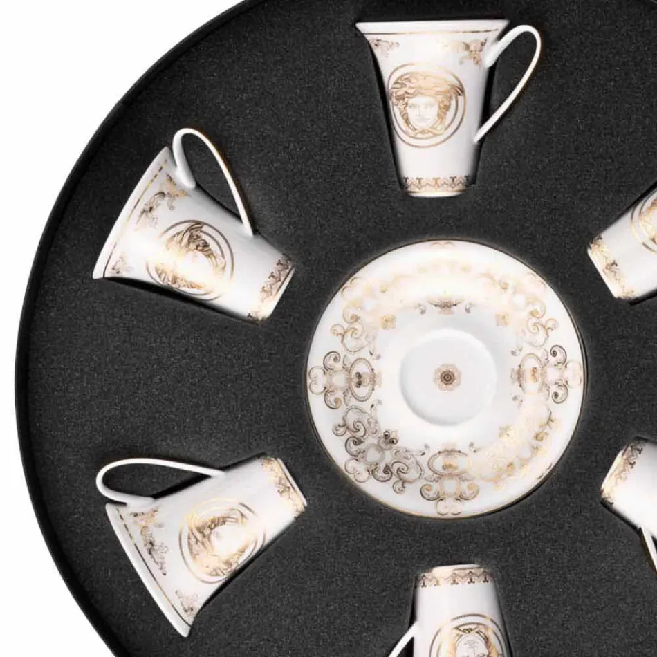 Rosenthal Versace Medusa Gala Guld set 6pz porslin espressokoppar Viadurini