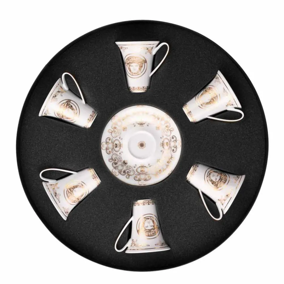 Rosenthal Versace Medusa Gala Guld set 6pz porslin espressokoppar Viadurini