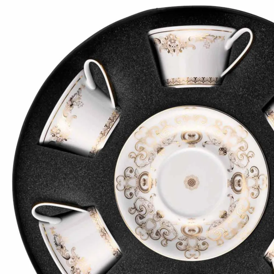 Rosenthal Versace Medusa Gala guld- uppsättning porslin tekoppar 6 PZZ Viadurini