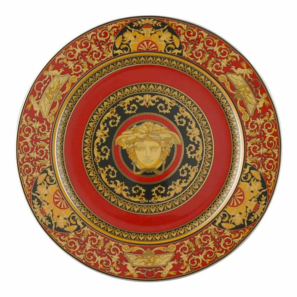 Rosenthal Versace Medusa Red Plate hållare 30cm porslin Viadurini