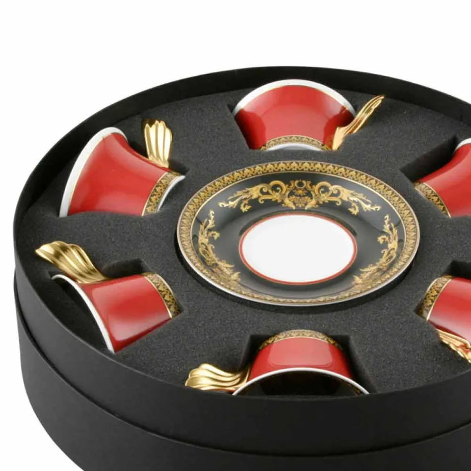 Rosenthal Versace Medusa Red September tekoppar 6 porslin bitar Viadurini