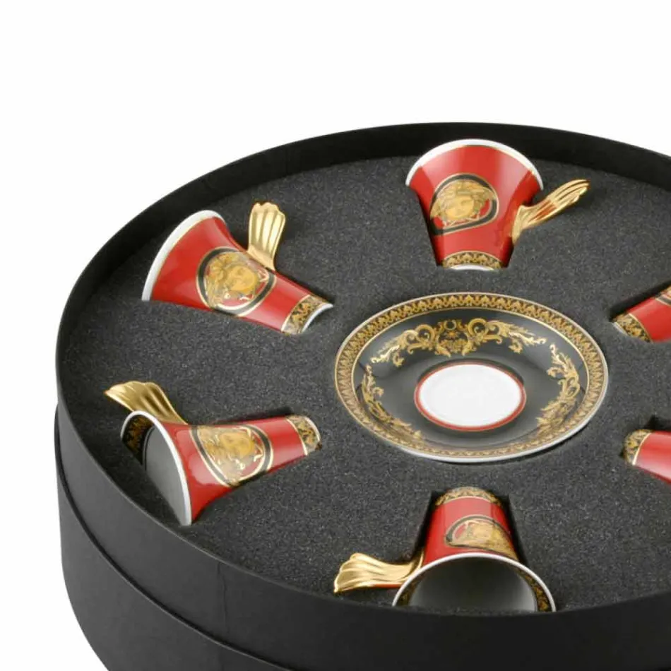 Rosenthal Versace Medusa Red September porslin espressokoppar 6 st Viadurini