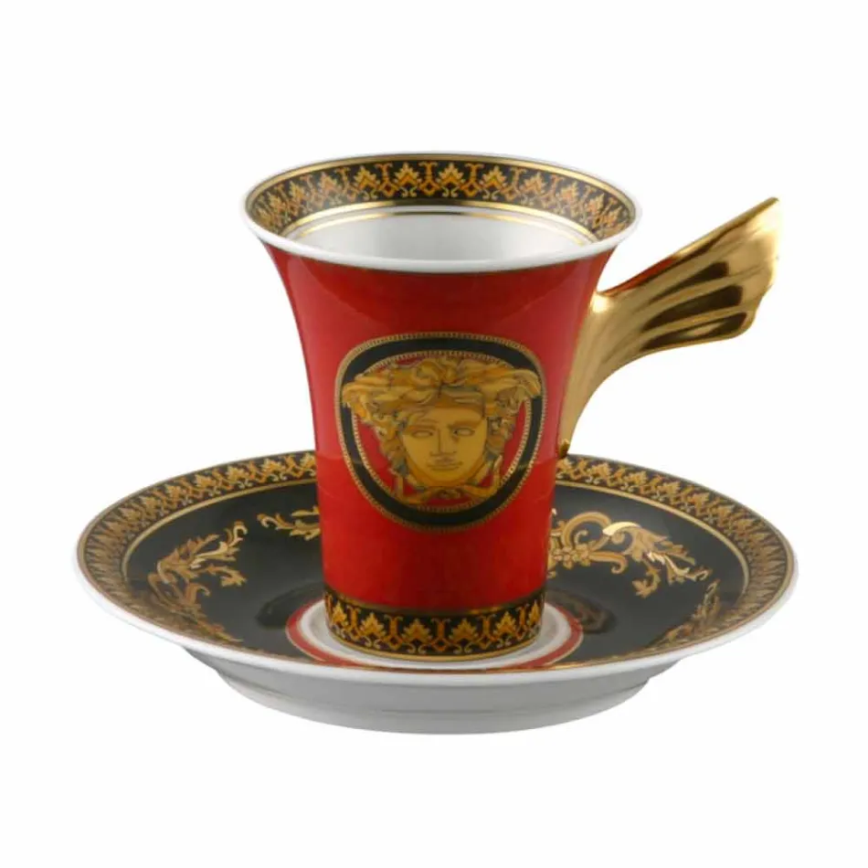 Rosenthal Versace Medusa Red September porslin espressokoppar 6 st Viadurini