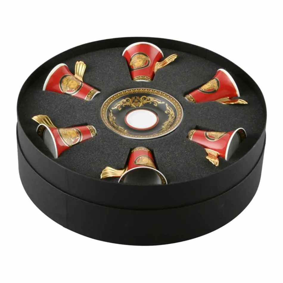 Rosenthal Versace Medusa Red September porslin espressokoppar 6 st Viadurini