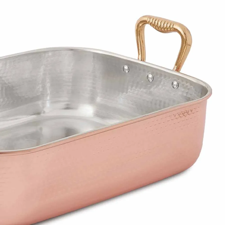 Rektangulärt rosteri för kalkon i konserverad koppar 40x30 cm - Giampaolo Viadurini