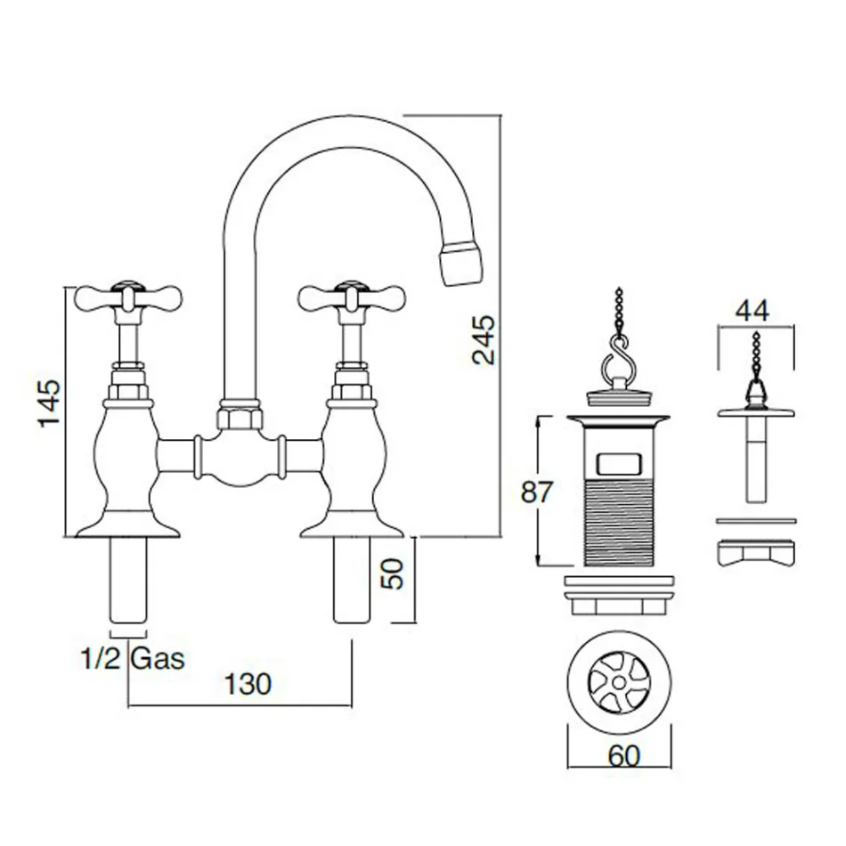 Klassisk handgjord bryggkran i mässing för handfat - Fioretta Viadurini