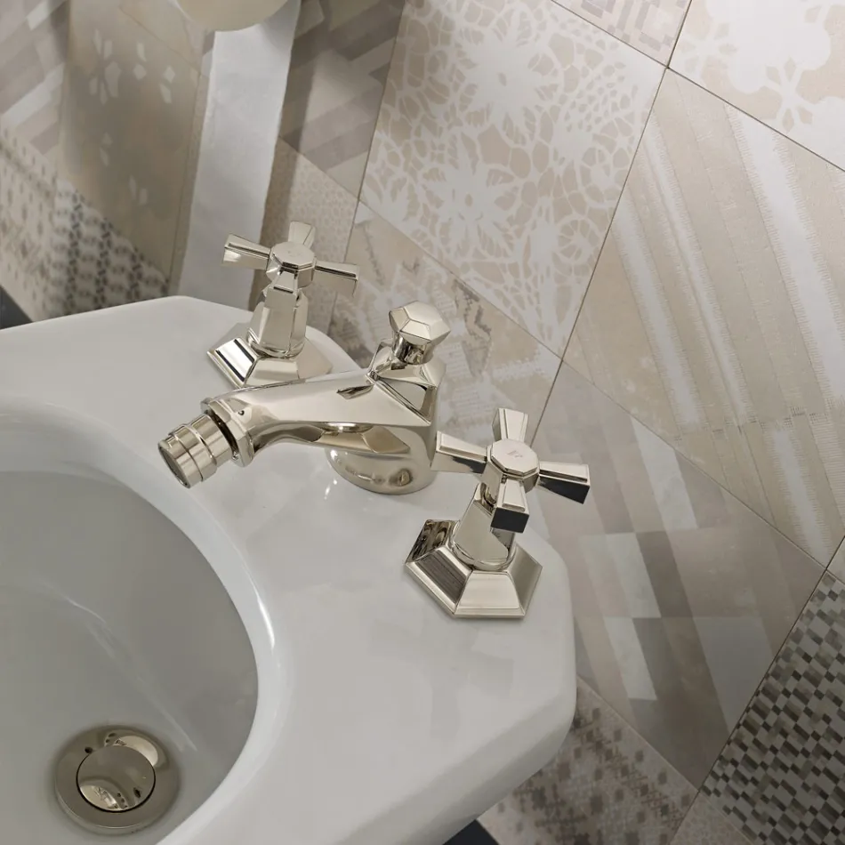 3-håls design bidétapp i mässing vintagestil tillverkad i Italien - Silvana Viadurini