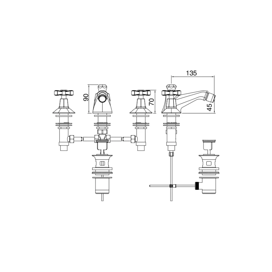 3-håls design bidétapp i mässing vintagestil tillverkad i Italien - Silvana Viadurini