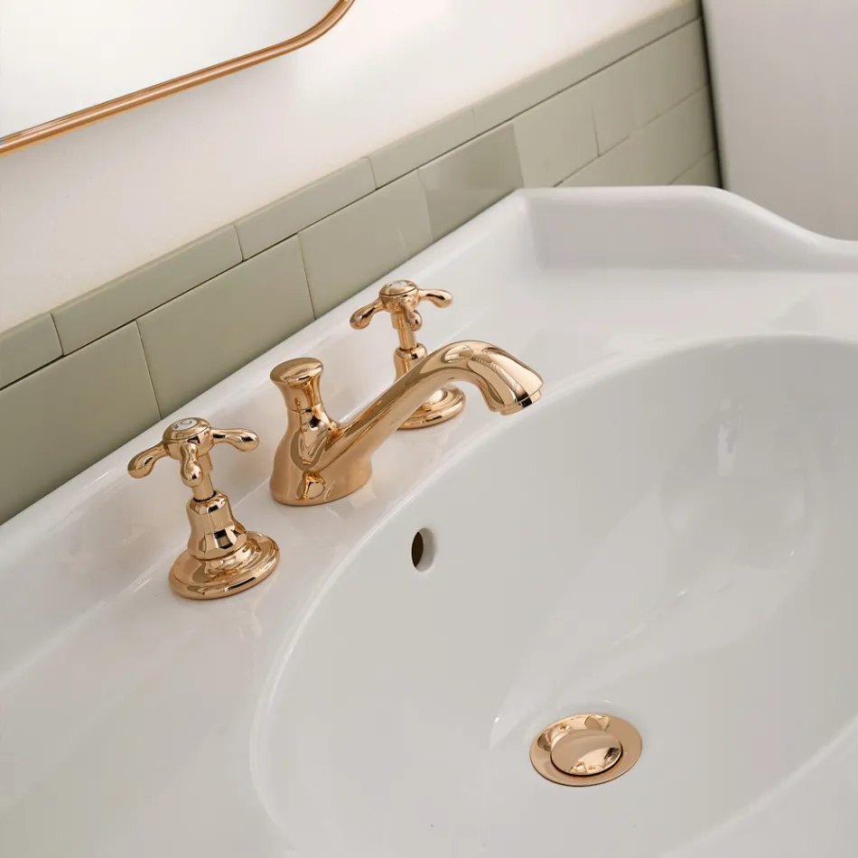 Vintage 3-håls vaskkran i mässing tillverkad i Italien – Klarisa Viadurini