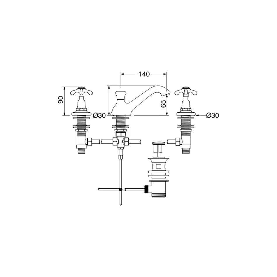 Vintage 3-håls vaskkran i mässing tillverkad i Italien – Klarisa Viadurini