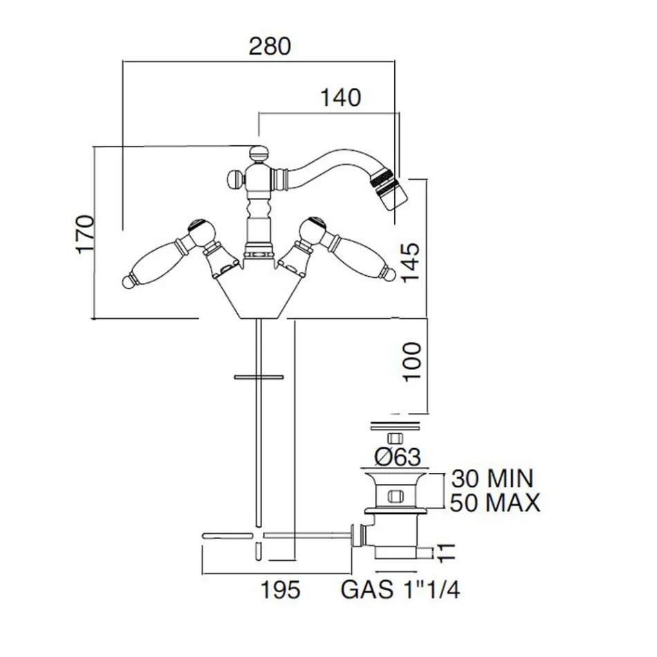 Klassisk bidétapp med ett hål och handgjorda mässingshandtag - Noriana Viadurini