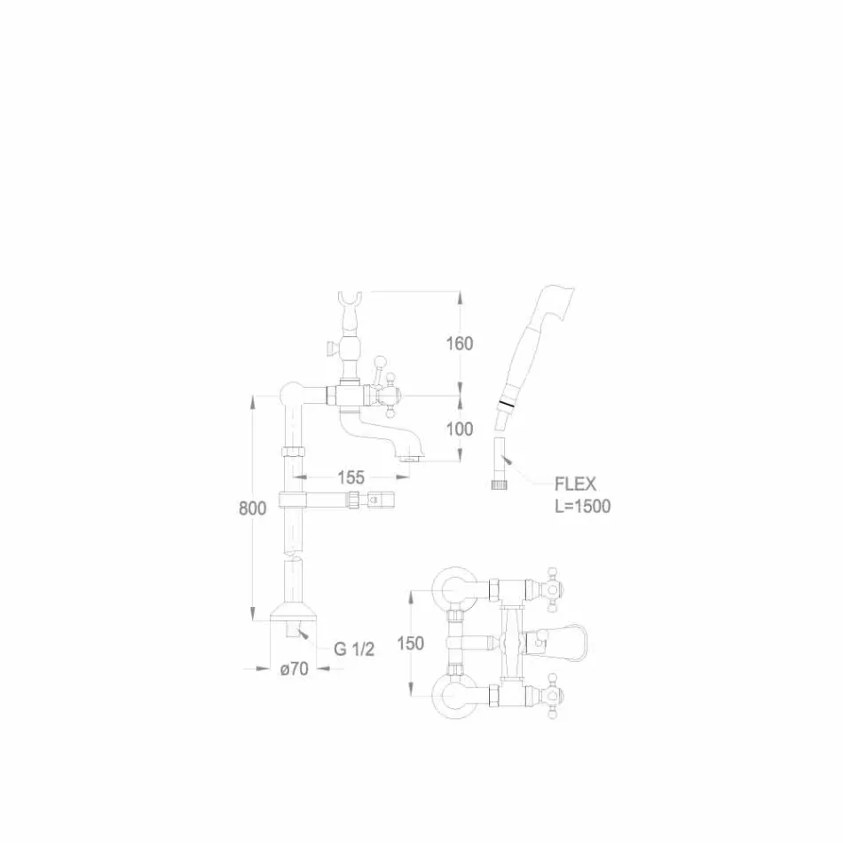 Klassisk kran för badkar på mässingskolonner Tillverkad i Italien - Enriko Viadurini