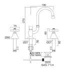 3-håls handfatskran i mässing med hög pip och avlopp - Ercolina Viadurini