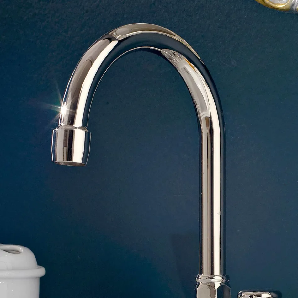 3-håls handfatskran i mässing med hög pip och avlopp - Ercolina Viadurini