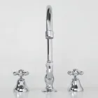 3-håls handfatskran i mässing med hög pip och avlopp - Ercolina Viadurini