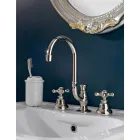 3-håls handfatskran i mässing med hög pip och avlopp - Ercolina Viadurini