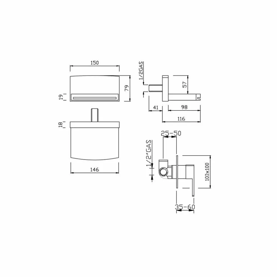 Väggmonterad blandare med vattenfallspip Tillverkad i Italien - Sika Viadurini