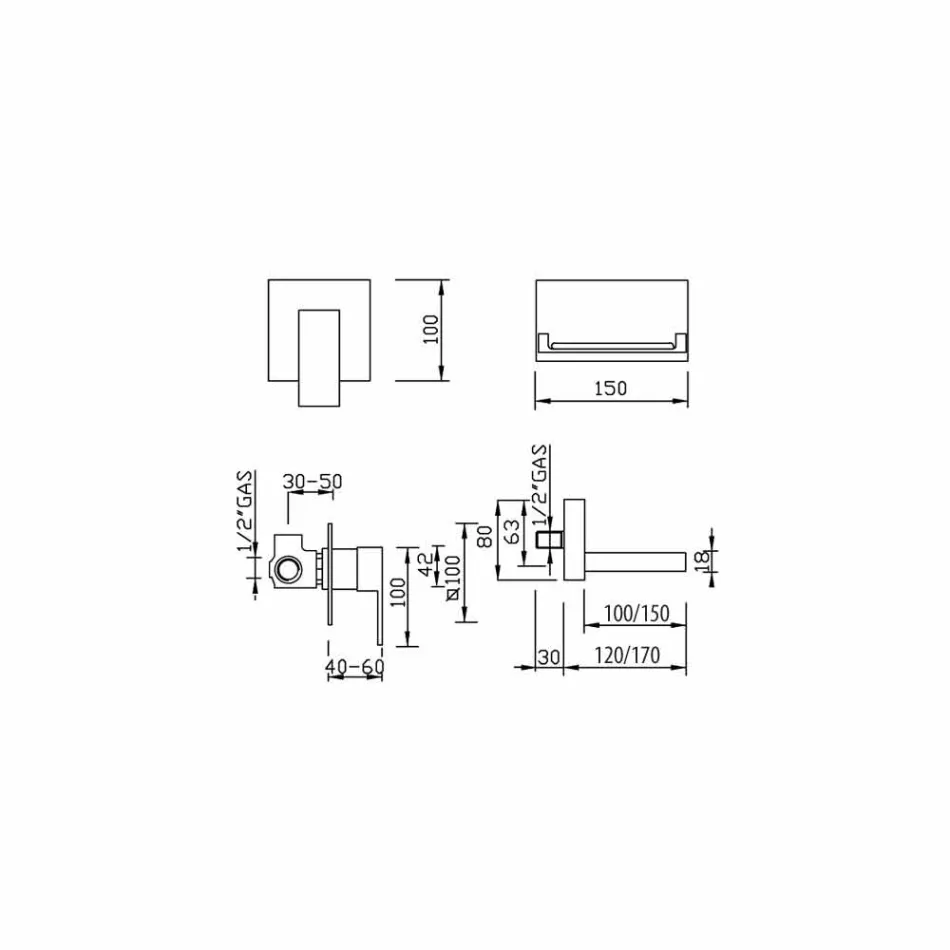 Tillverkad i Italien Design Wall Mixer Tap - Bibo Viadurini