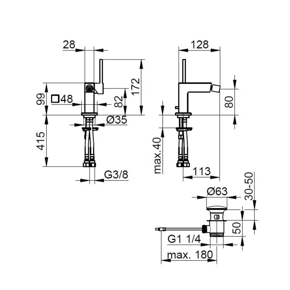 Bidé engreppsblandare med fyrkantigt designavlopp - Erik Viadurini