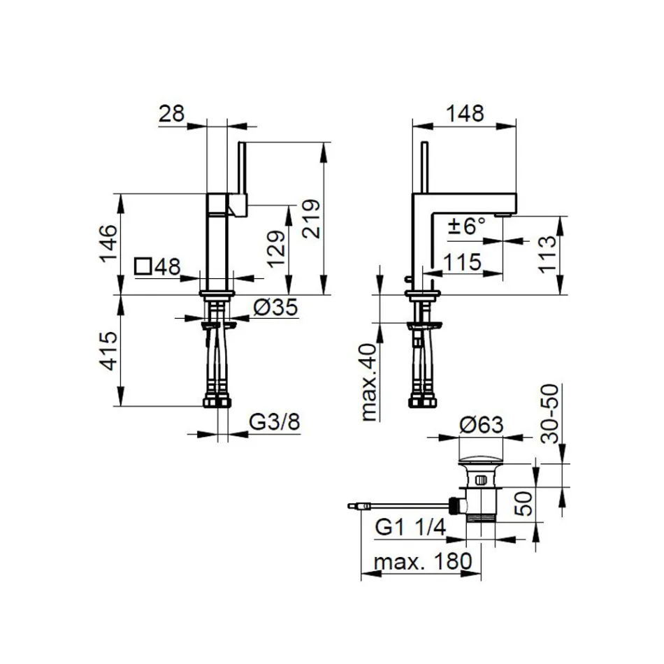 Fyrkantig design mässing 1-grepps tvättställsblandare - Erik Viadurini