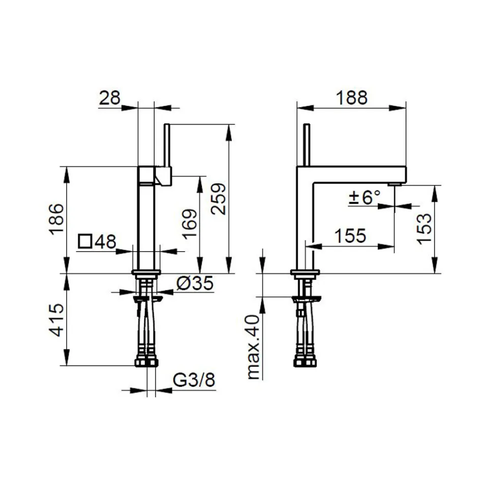 Fyrkantig design mässing 1-grepps tvättställsblandare - Erik Viadurini