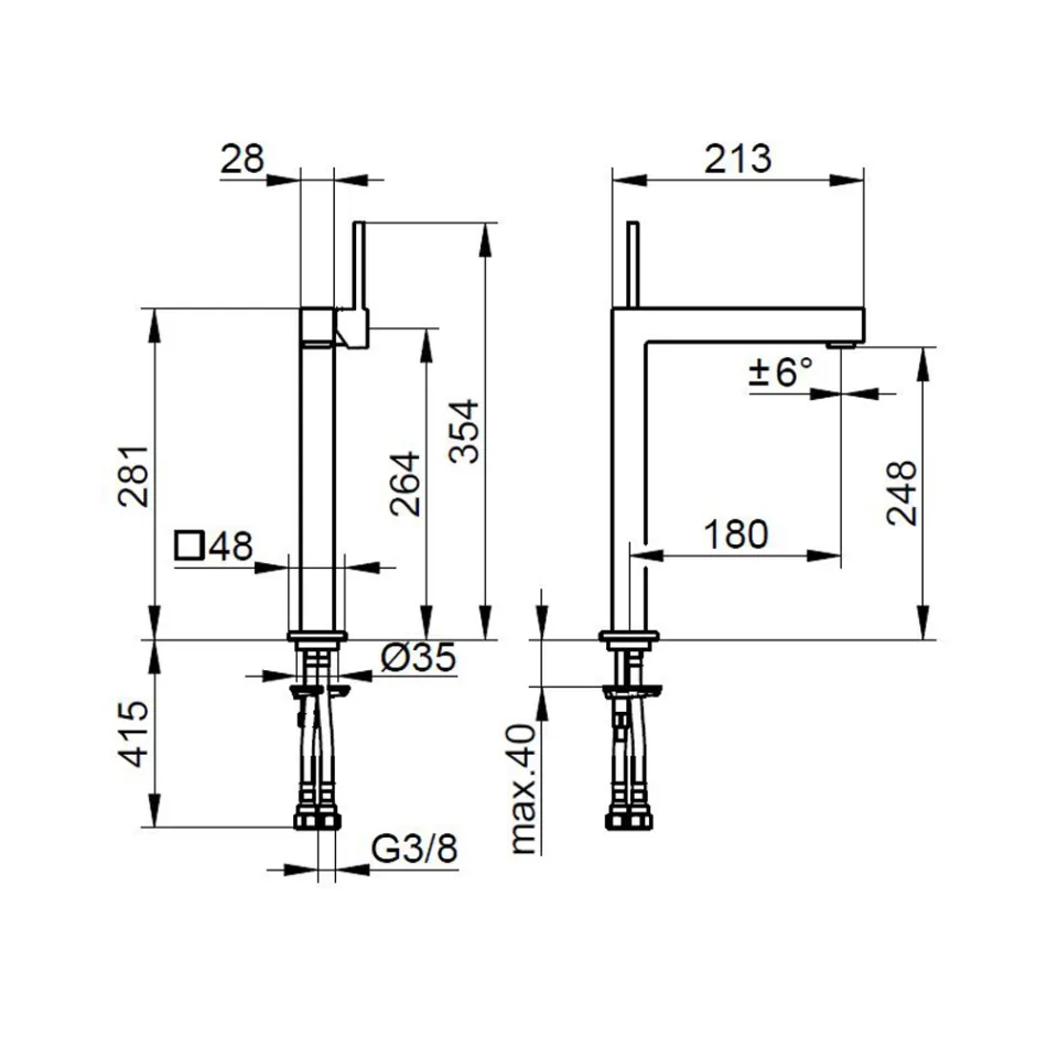 Fyrkantig design mässing 1-grepps tvättställsblandare - Erik Viadurini