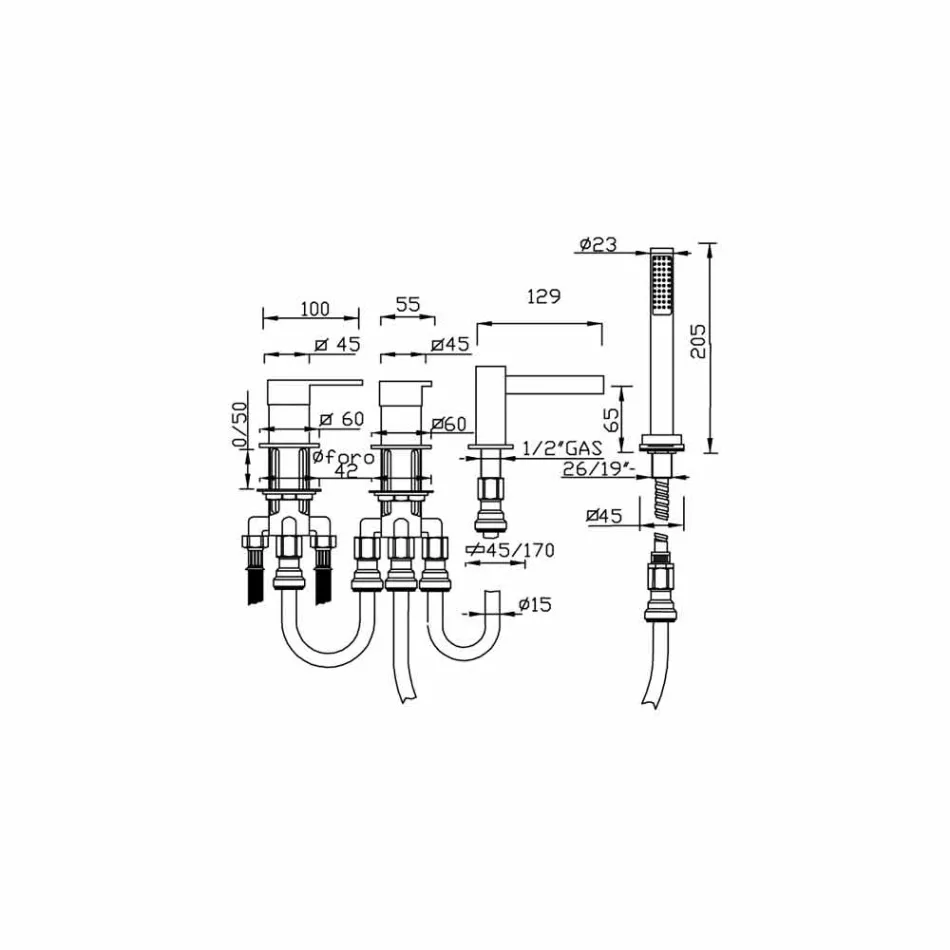 Tillverkad i Italien Design 4-håls badkar blandare - Bibo Viadurini