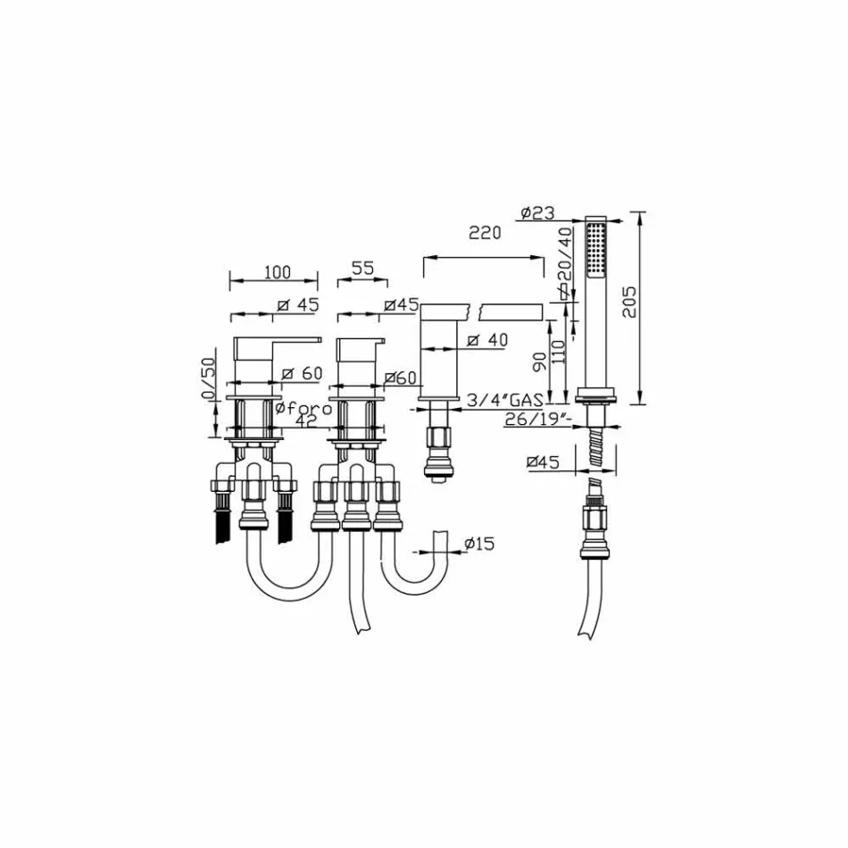 Däckmonterad blandare i förkromad mässing Tillverkad i Italien - Sika Viadurini