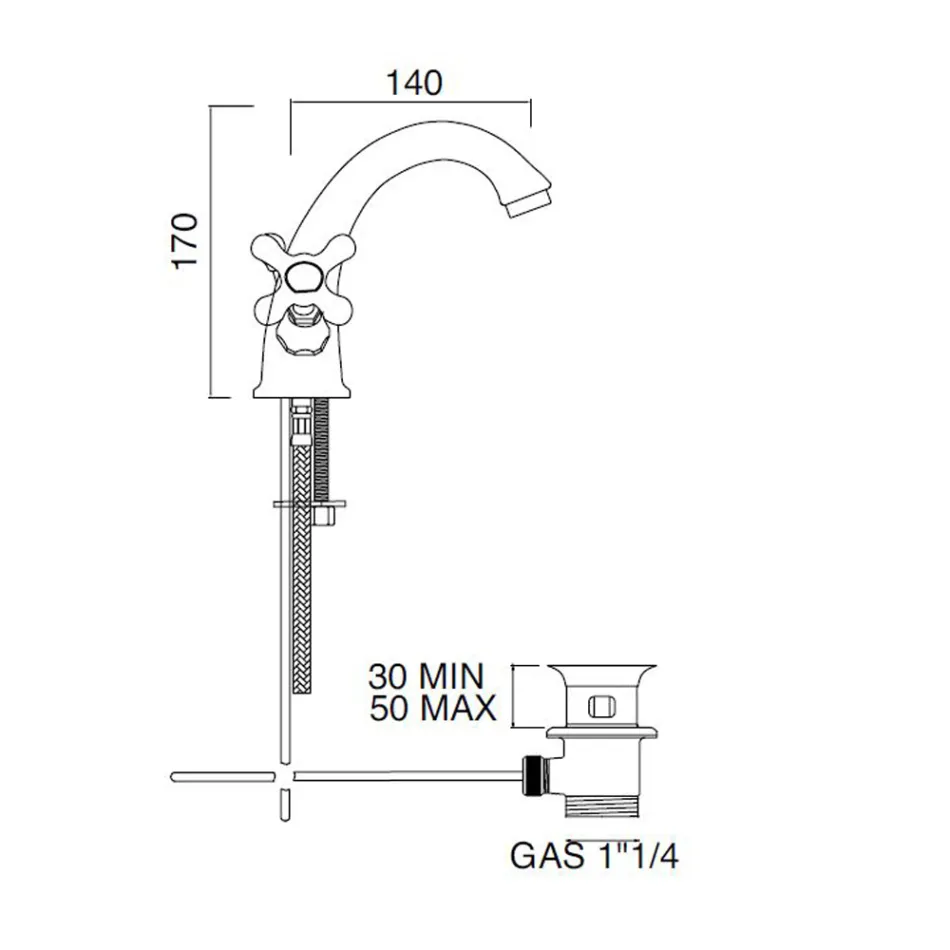 Handfatskran för badrum med ett hål i mässing med avlopp i klassisk stil - Ercolina Viadurini