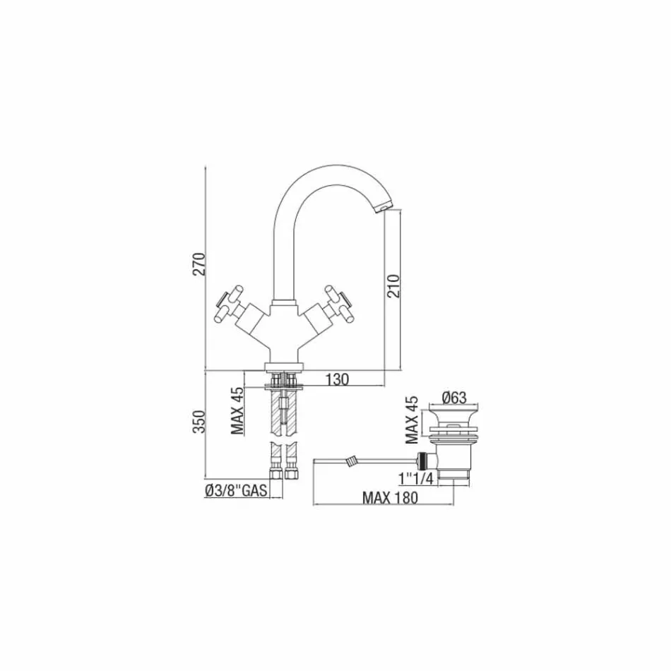 Justerbar enkelhåls kran med krom mässingsavlopp tillverkad i Italien - Zumbo Viadurini