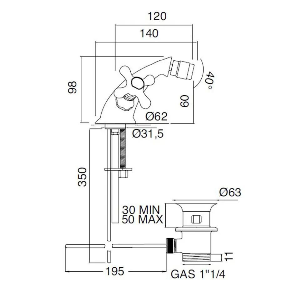 Enkelhåls bidétapp i mässing med avfall i klassisk stil - Ercolina Viadurini