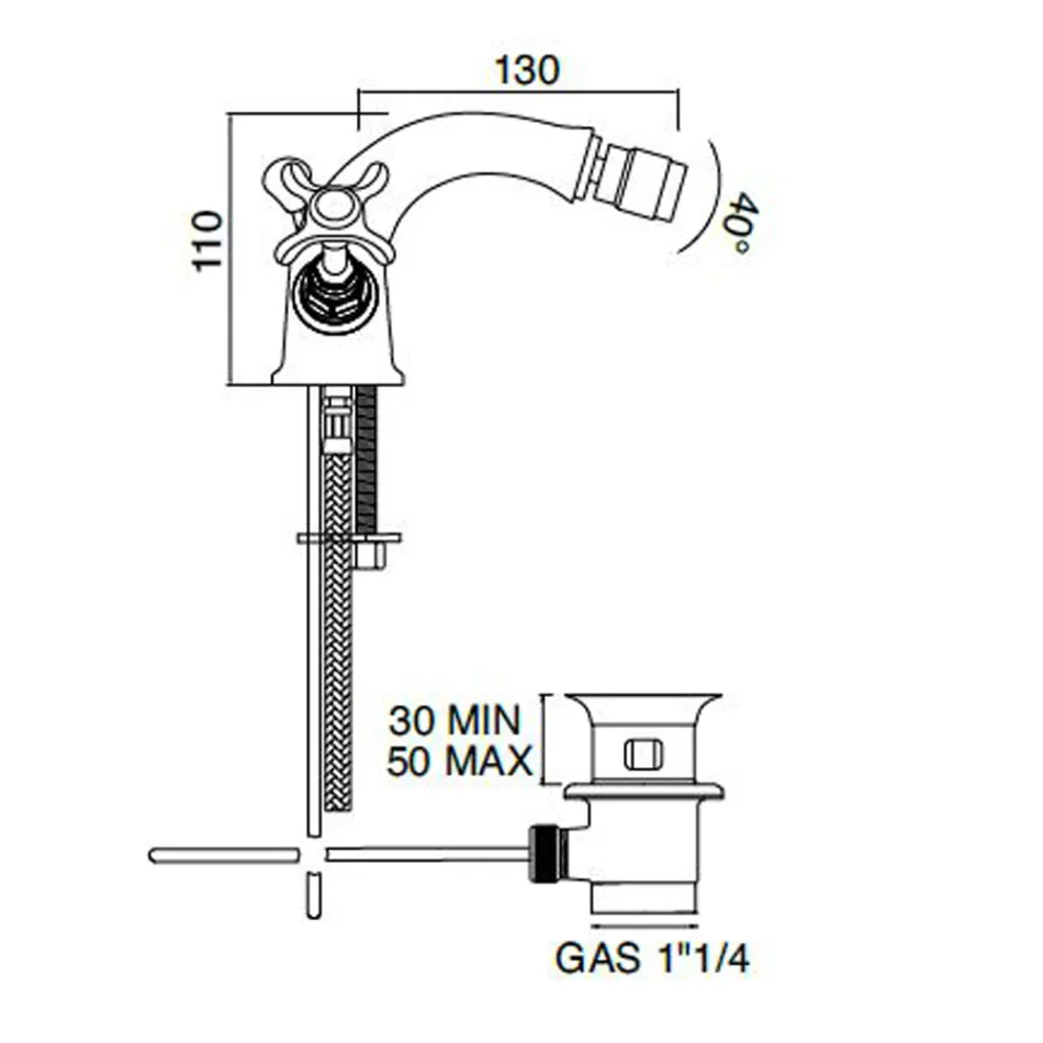 Enkelhåls bidétapp i mässing med klassiska fjärilshandtag - Fioretta Viadurini