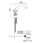 Klassisk diskbänkskran med ett hål i mässing och fjärilshandtag - Miriano Viadurini