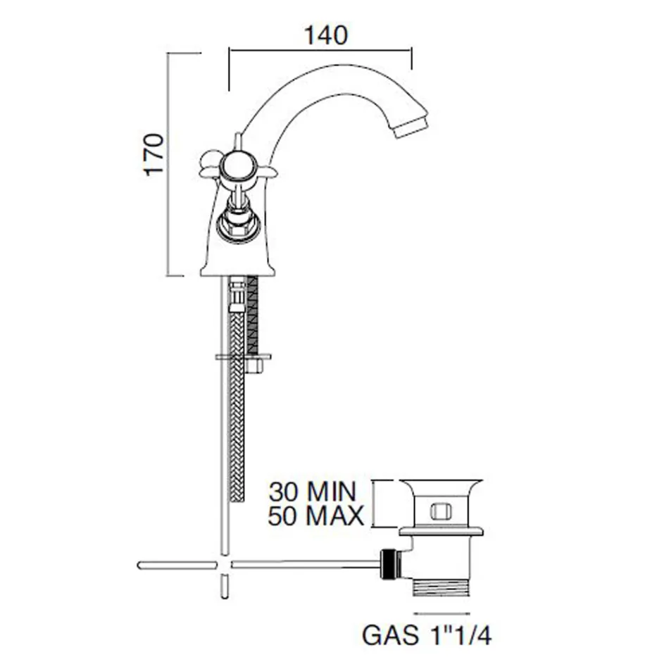 Klassisk diskbänkskran med ett hål i mässing och fjärilshandtag - Miriano Viadurini
