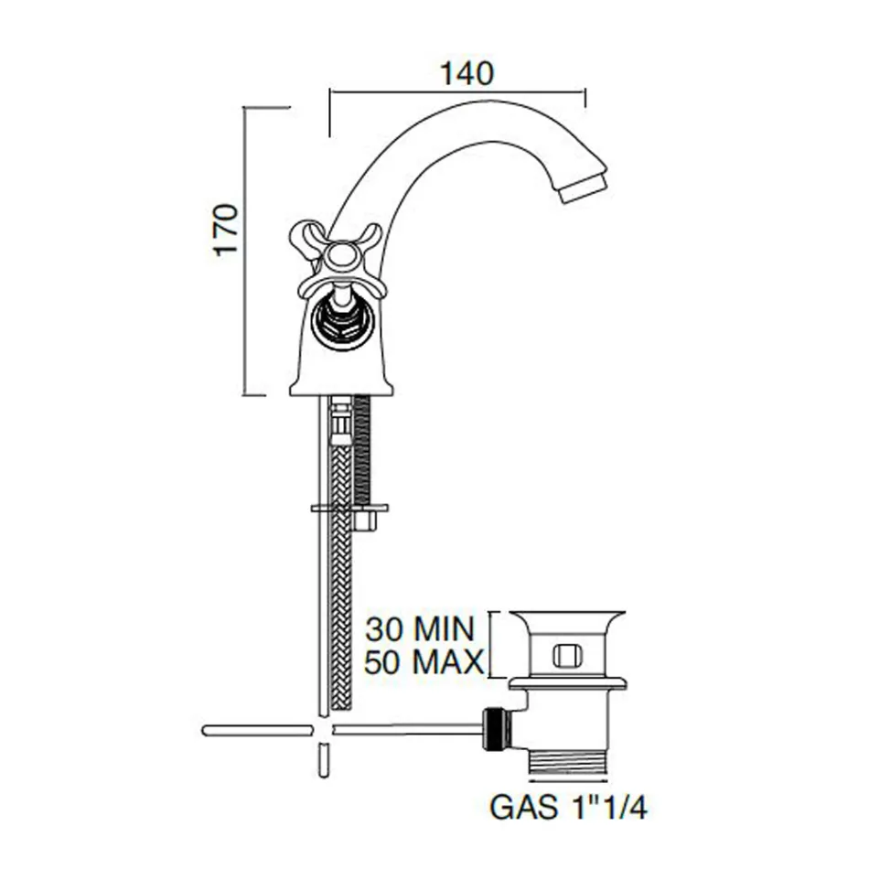 Enkelhåls vaskkran i mässing med klassiska fjärilshandtag - Fioretta Viadurini